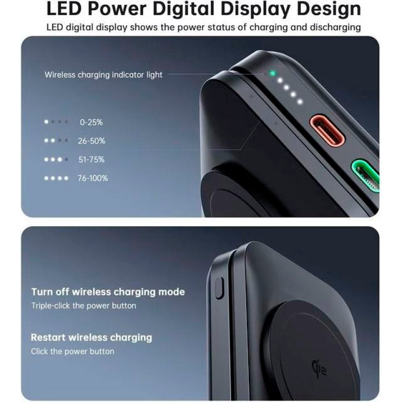 Портативний зарядний пристрій (павербанк) Choetech B750 10000mAh Qi-2 Black (B750-CCBK)