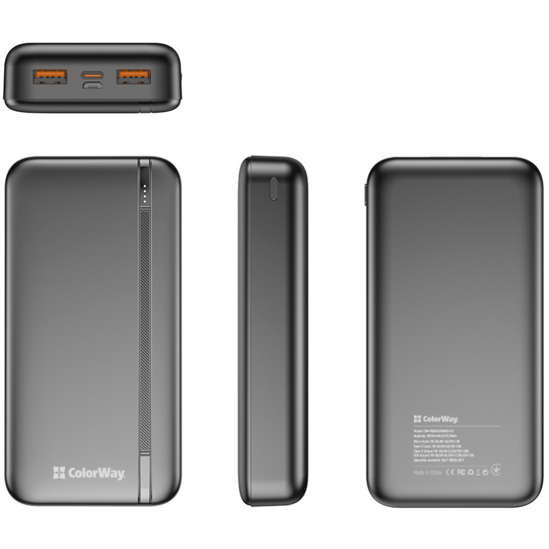 Портативний зарядний пристрій (павербанк) ColorWay 20000mAh 22.5W Black (CW-PB200LPB4BK-PD)