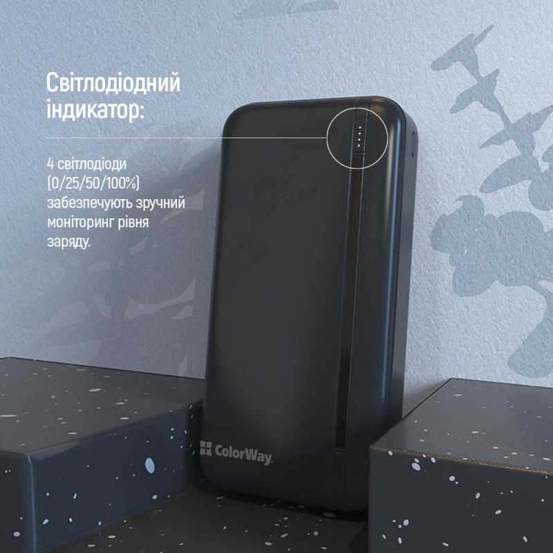 Портативний зарядний пристрій (павербанк) ColorWay 20000mAh 22.5W Black (CW-PB200LPB4BK-PD)