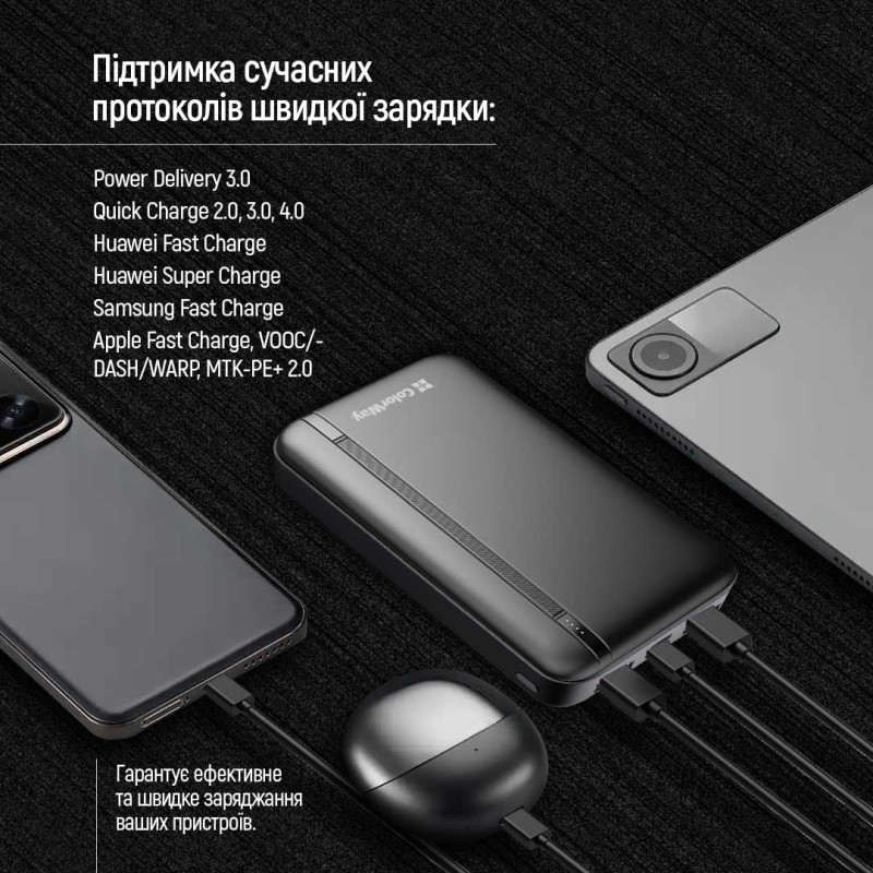 Портативний зарядний пристрій (павербанк) ColorWay 20000mAh 22.5W Black (CW-PB200LPB4BK-PD)