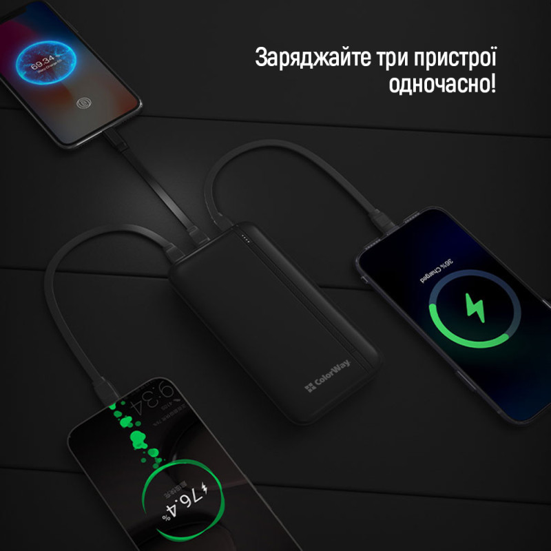 Портативний зарядний пристрій (павербанк) ColorWay 20000mAh 22.5W Black (CW-PB200LPB4BK-PD)
