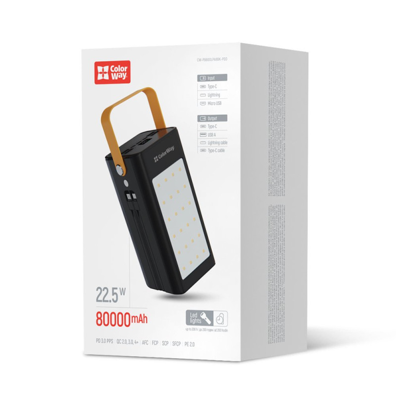 Портативний зарядний пристрій (павербанк) ColorWay 80000mAh 22.5W Black (CW-PB800LPA8BK-PDD)