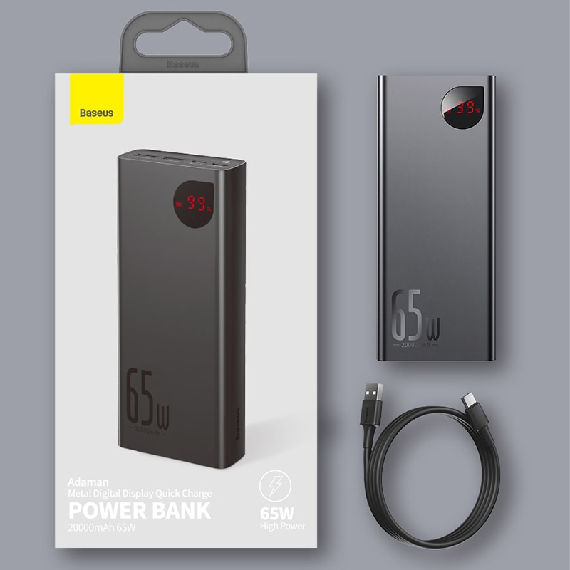 Портативний зарядний пристрій (павербанк) Baseus Power Bank 20000mAh Adaman Metal Digital 65W Black (PPIMDA-D01)