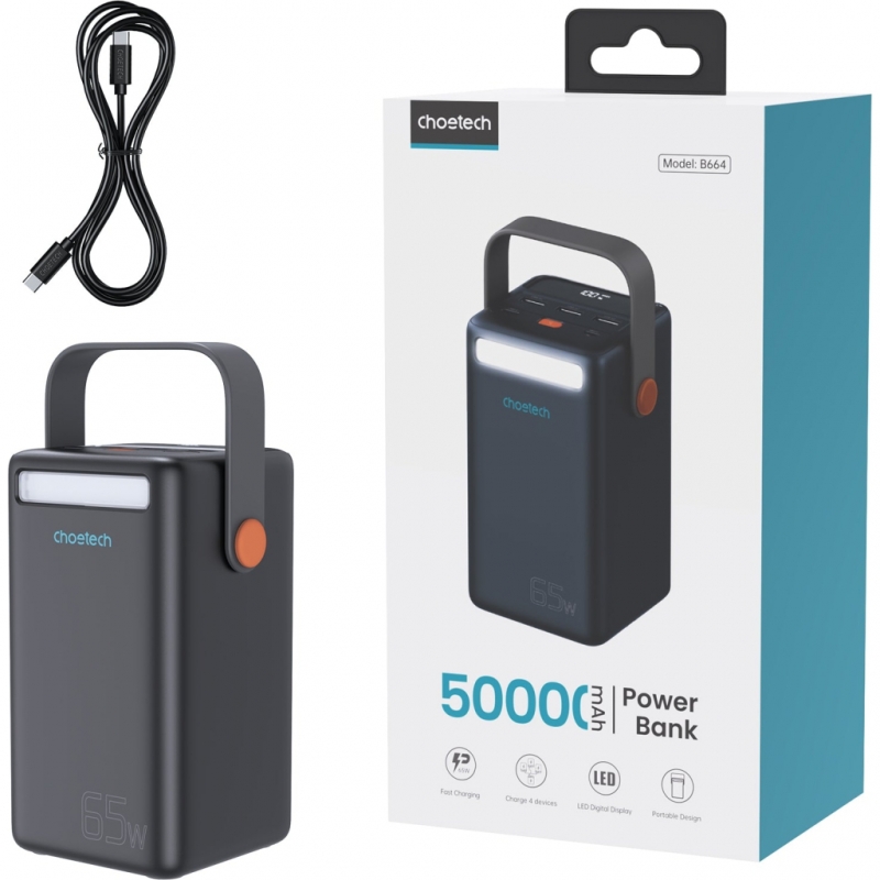 Портативний зарядний пристрій (павербанк) Choetech B664 50000mAh PD + QC 65W Black
