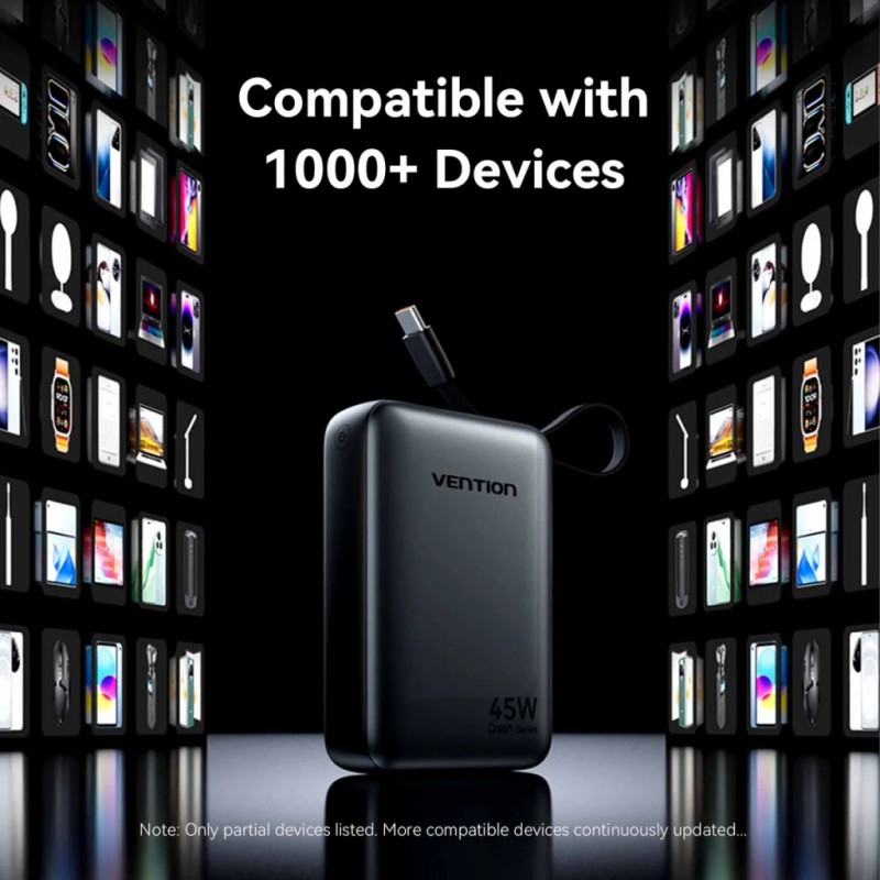 Портативний зарядний пристрій (павербанк) Vention 20000mAh 45W Mini with Built-in USB-C Gray (FHGH0)
