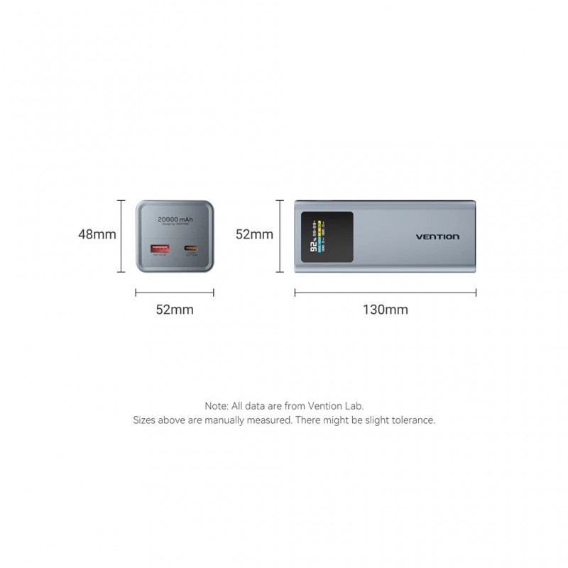 Портативний зарядний пристрій (павербанк) Vention 20000 mAh 100W Gray TFT Display Type (FKCH0)
