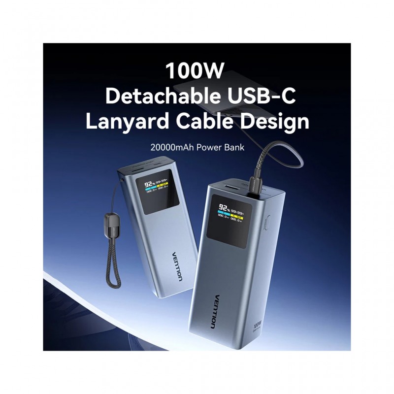 Портативний зарядний пристрій (павербанк) Vention 20000 mAh 100W Gray TFT Display Type (FKCH0)