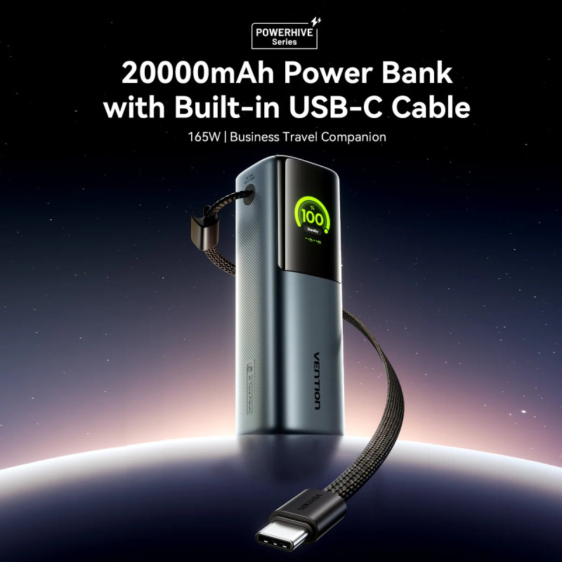 Портативний зарядний пристрій (павербанк) Vention 20000 mAh 165W Gray TFT Display Type (FKFH0)