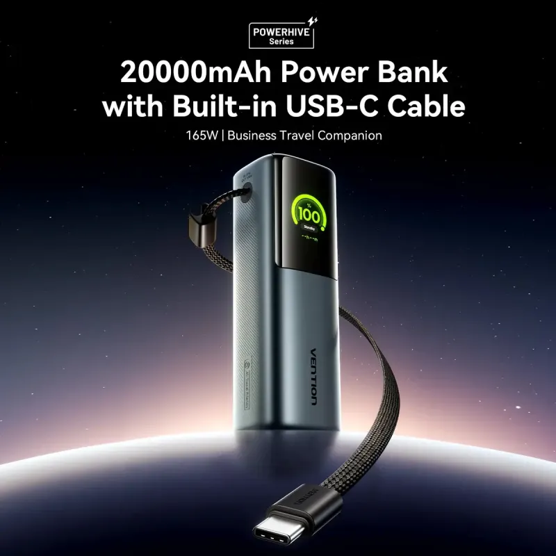 Портативное зарядное устройство (павербанк) Vention 20000 mAh 165W Gray TFT Display Type (FKFH0)