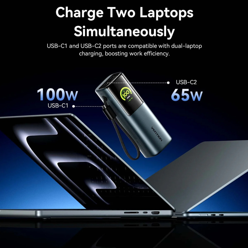 Портативний зарядний пристрій (павербанк) Vention 20000 mAh 165W Gray TFT Display Type (FKFH0)