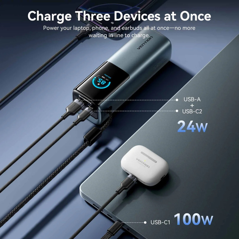 Портативний зарядний пристрій (павербанк) Vention 20000 mAh 165W Gray TFT Display Type (FKFH0)