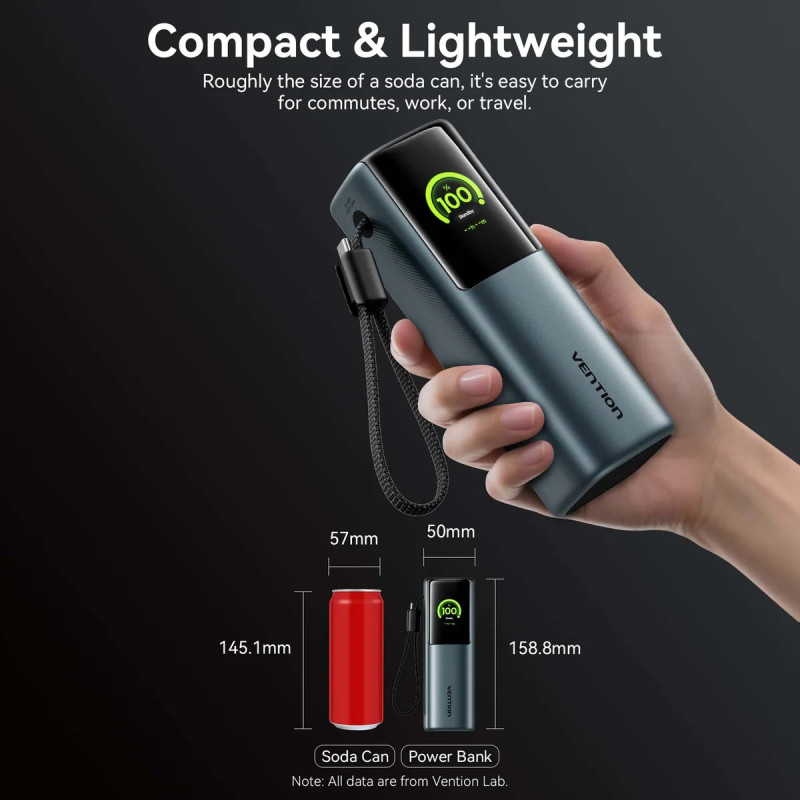 Портативний зарядний пристрій (павербанк) Vention 20000 mAh 165W Gray TFT Display Type (FKFH0)