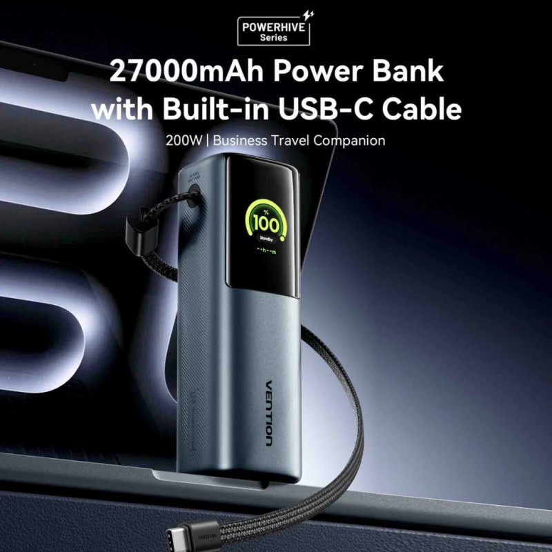 Портативний зарядний пристрій (павербанк) Vention 27000 mAh 200W Gray TFT Display Type (FKGH0)