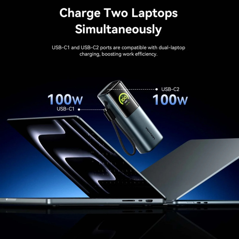 Портативний зарядний пристрій (павербанк) Vention 27000 mAh 200W Gray TFT Display Type (FKGH0)