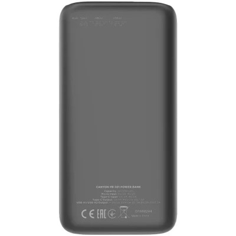 Портативное зарядное устройство (павербанк) Canyon PB-301 30000mAh PD/20W, QC/3.0 (CNE-CPB301B)