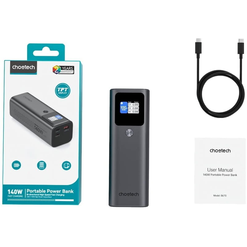 Портативное зарядное устройство (павербанк) Choetech B670 25200mAh 140W Black (B670-CCGY)