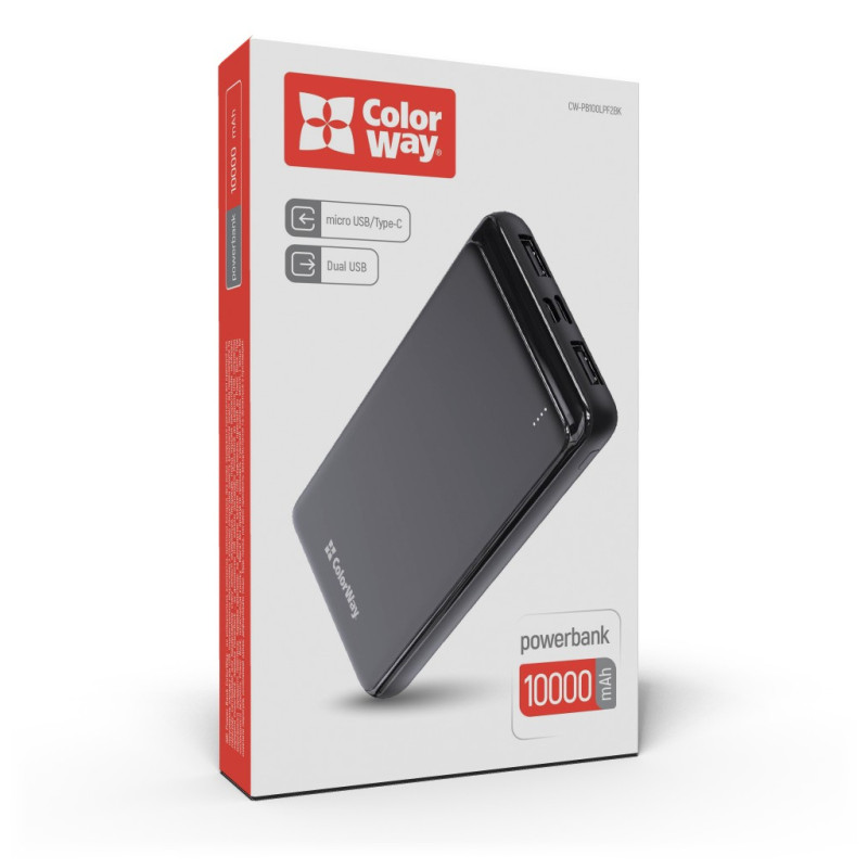 ColorWay Slim 10000mAh Black (CW-PB100LPF2BK)