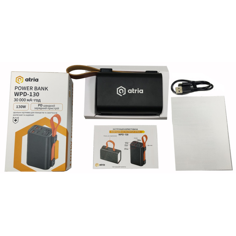 Портативний зарядний пристрій (павербанк) ATRIA WPD-130 30000mAh Black