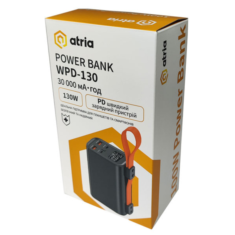 Портативний зарядний пристрій (павербанк) ATRIA WPD-130 30000mAh Black
