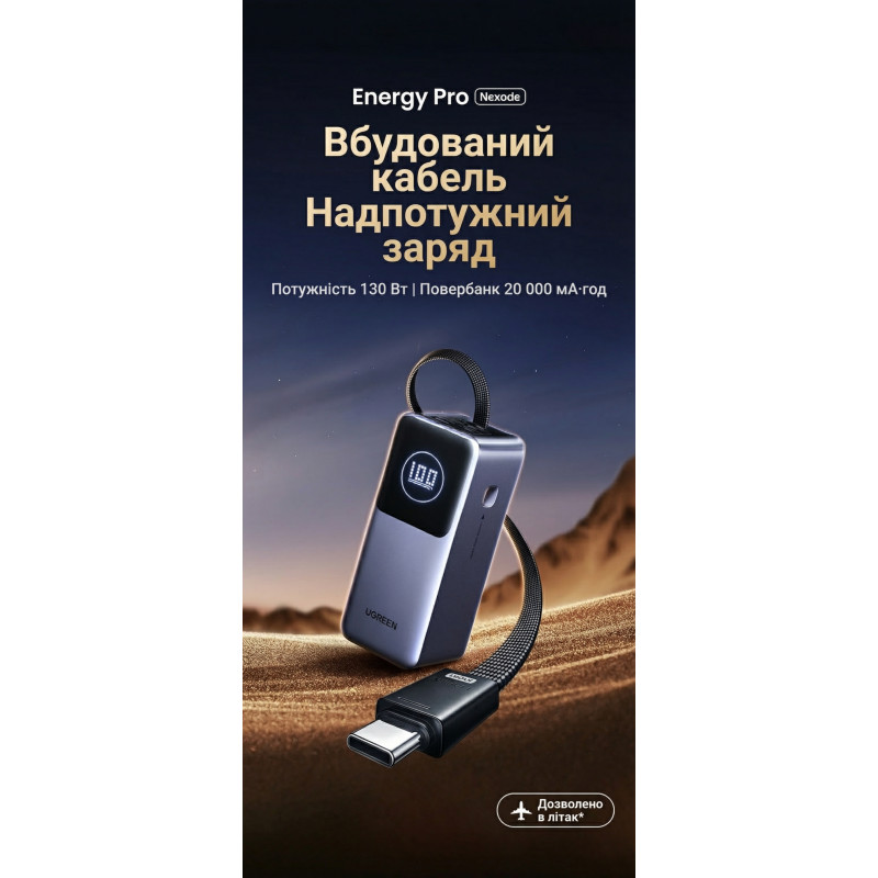 Портативний зарядний пристрій (павербанк) UGREEN PB723 Nexode 20000mAh 130W with Built-in USB-C (55365)