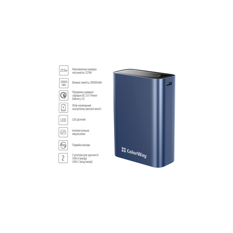 ColorWay Full power 20000mAh Blue (CW-PB200LPG2BL-PDD)