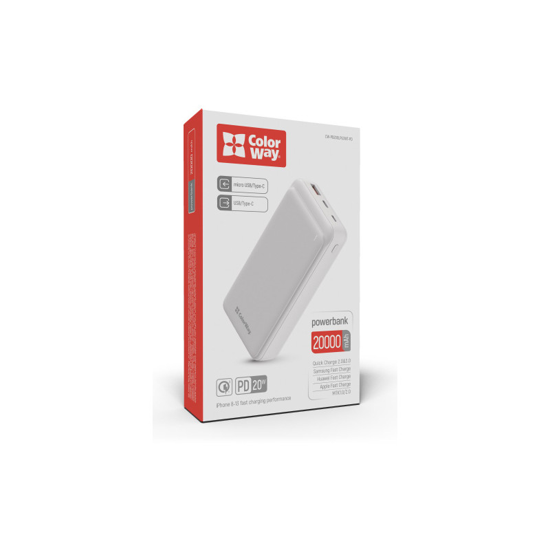 ColorWay Slim 20000mAh White (CW-PB200LPG3WT-PD)