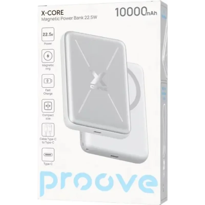 Портативний зарядний пристрій (павербанк) Proove X-Core 22.5W 10000mAh Silver/White (PNXC22010006)
