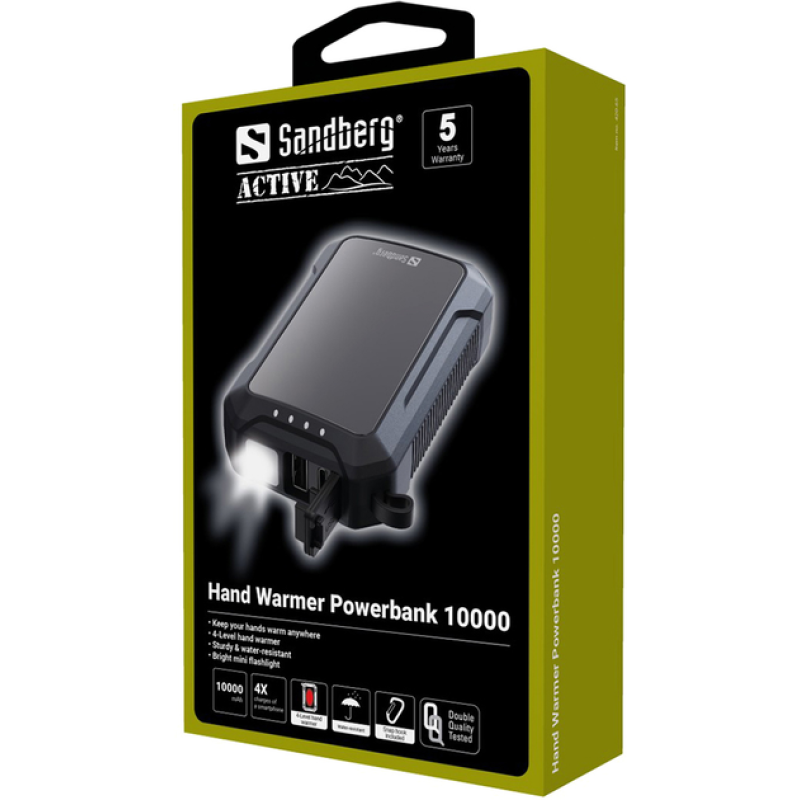Портативное зарядное устройство (павербанк) Sandberg 10000mAh Hand Warmer flashlight 1W USB-C/USB-A 2A/5V (420-65)