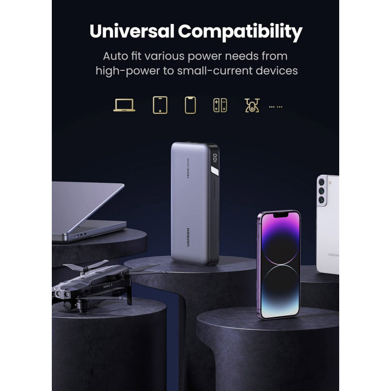 Портативний зарядний пристрій (павербанк) UGREEN 145W 3-port Laptop Fast Charging Power Bank 25000mAh PB205 (90597)