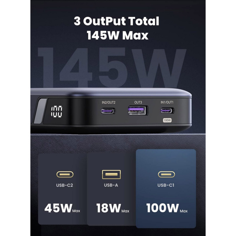 Портативний зарядний пристрій (павербанк) UGREEN 145W 3-port Laptop Fast Charging Power Bank 25000mAh PB205 (90597)