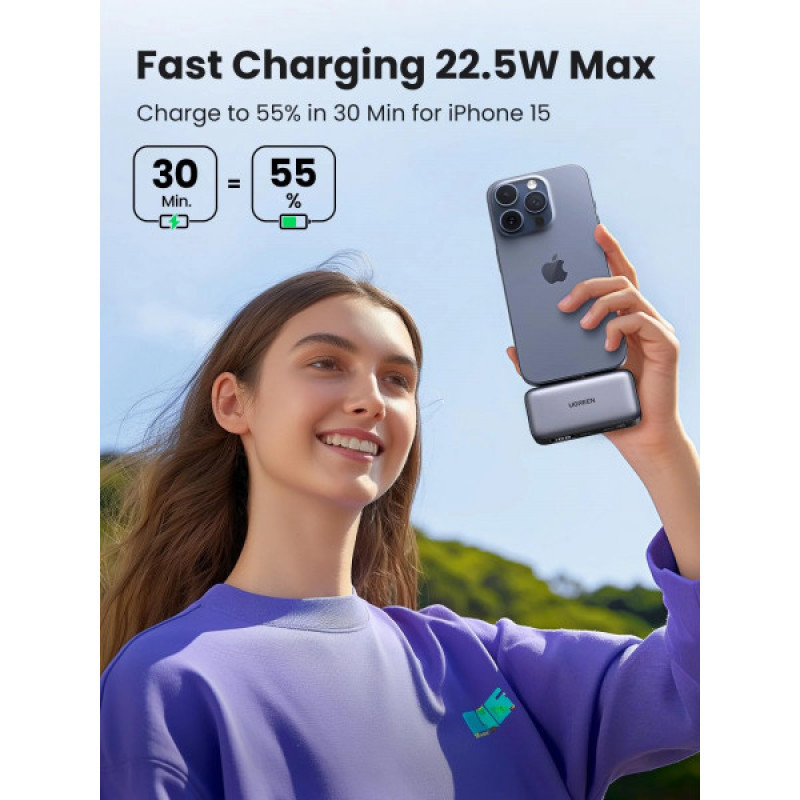 Портативное зарядное устройство (павербанк) UGREEN Nano 5000mAh 22.5W USB Type-C Gray (35338)