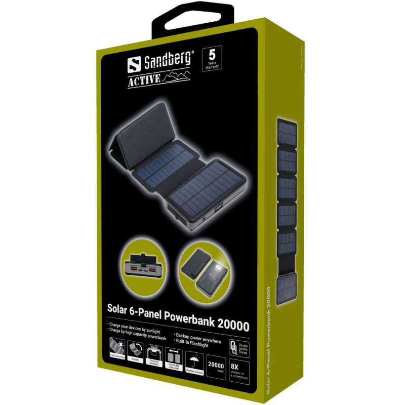 Портативное зарядное устройство (павербанк) Sandberg 20000mAh Solar 6-Panel (420-73)
