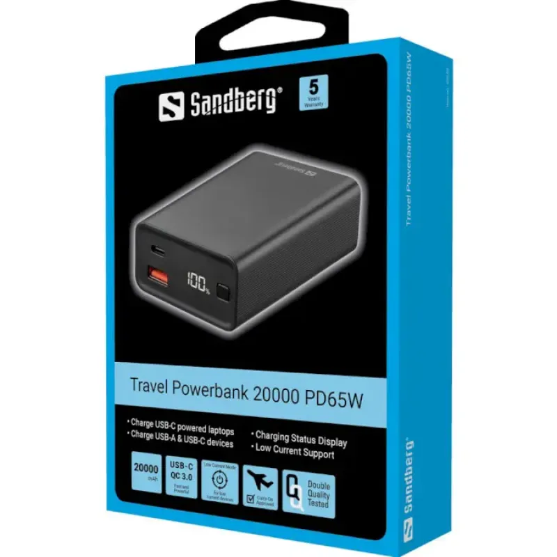 Портативний зарядний пристрій (павербанк) Sandberg Travel Powerbank 20000mAh 65W (420-95)