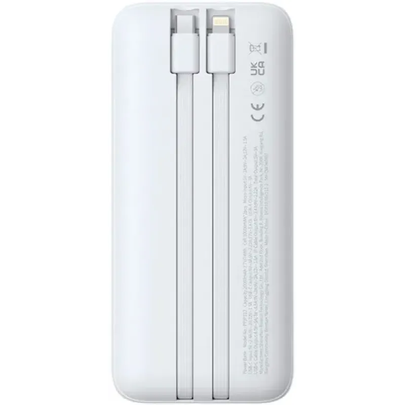 Портативное зарядное устройство (павербанк) Baseus Lipow Built-In Lightning/USB-C 20000mAh White (P10079102213-00)