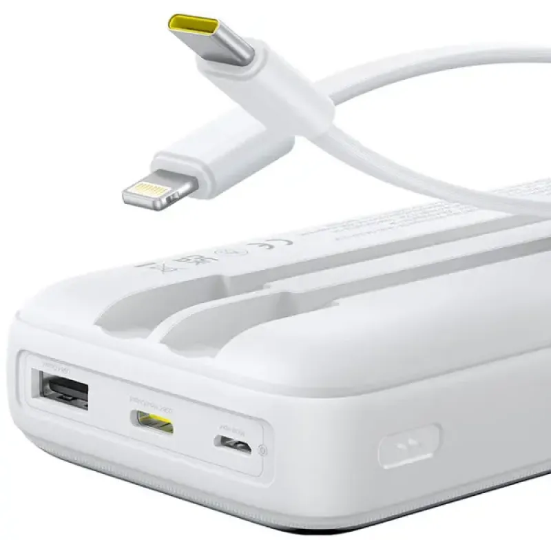 Портативное зарядное устройство (павербанк) Baseus Lipow Built-In Lightning/USB-C 20000mAh White (P10079102213-00)