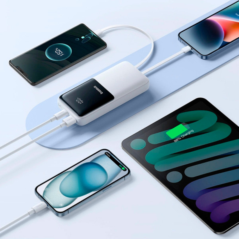 Портативное зарядное устройство (павербанк) Baseus Lipow Built-In Lightning/USB-C 20000mAh White (P10079102213-00)