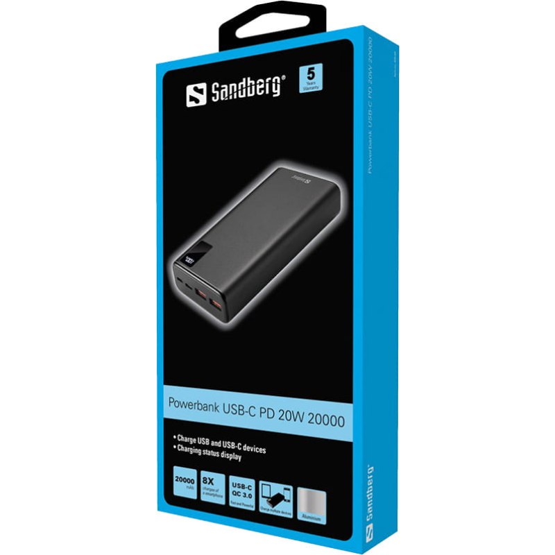 Портативное зарядное устройство (павербанк) Sandberg USB Type-C PD 20W 20000mAh (420-59)
