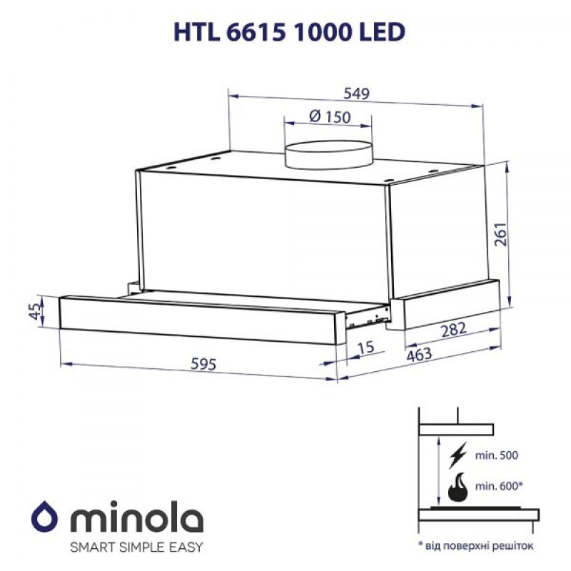 Витяжка MINOLA HTL 6615 IV 1000 LED