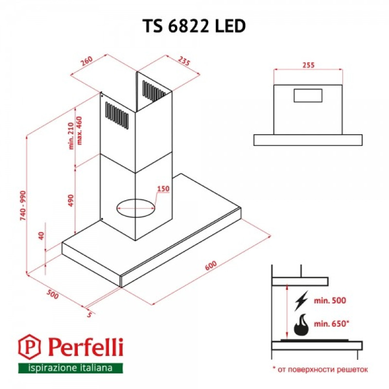 Витяжка PERFELLI TS 6822 I/BL LED