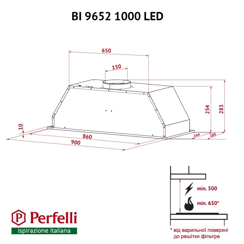 Витяжка PERFELLI BI 9652 I 1000 LED