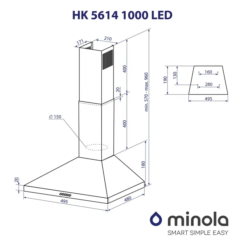 Вытяжка Minola HK 5614 BL 1000 LED