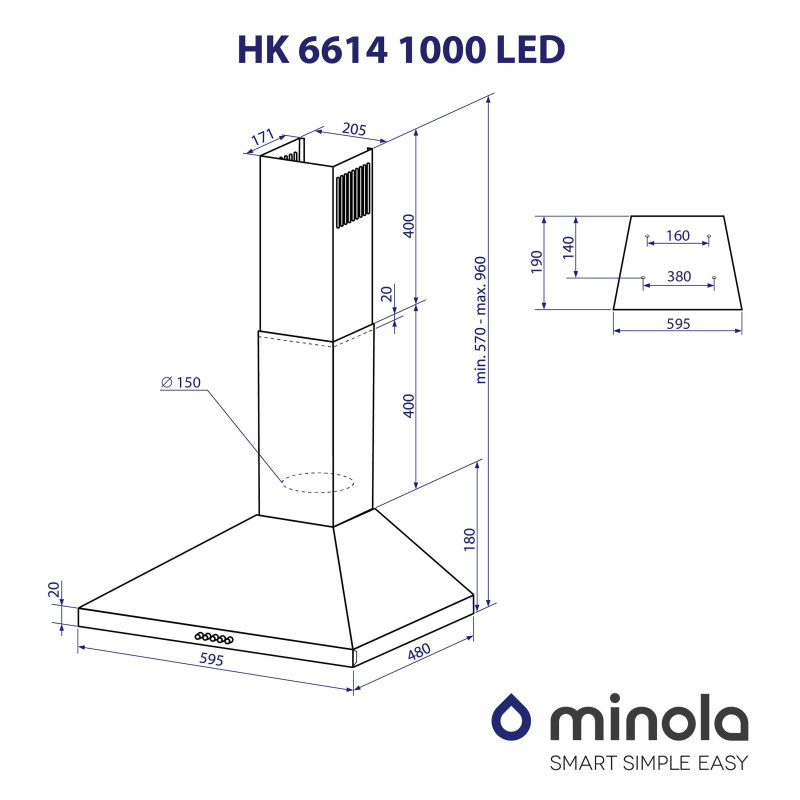 Вытяжка Minola HK 6614 BL 1000 LED