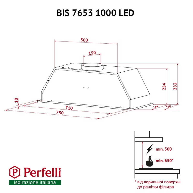 Витяжка PERFELLI BIS 7653 I 1000 LED