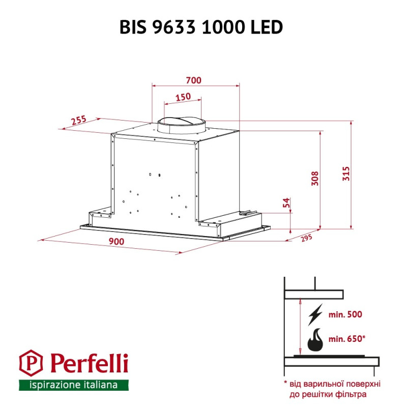 Витяжка PERFELLI BIS 9633 I 1000 LED