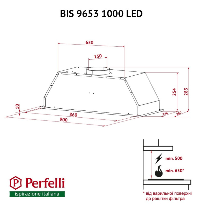 Витяжка PERFELLI BIS 9653 I 1000 LED