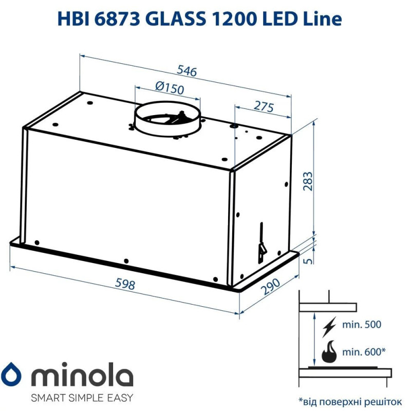 Витяжка Minola HBI 6873 BL GLASS 1200 LED LINE