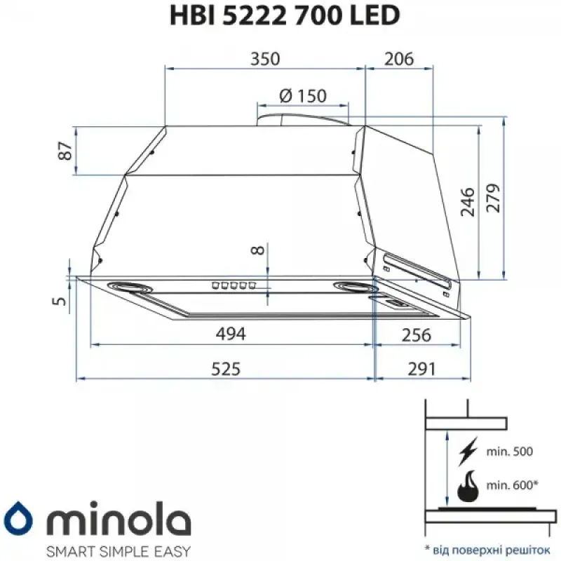 Витяжка Minola HBI 5222 BL 700 LED