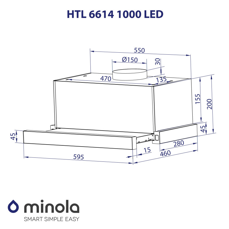 Витяжка Minola HTL 6614 BLF 1000 LED