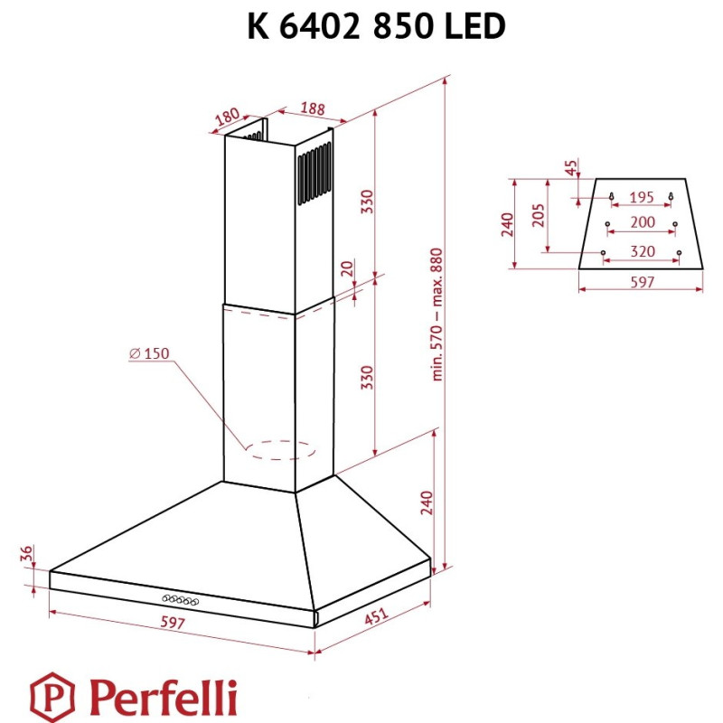 Вытяжка PERFELLI K 6402 SG 850 LED