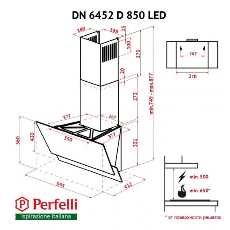 Витяжка PERFELLI DN 6452 D 850 BL LED